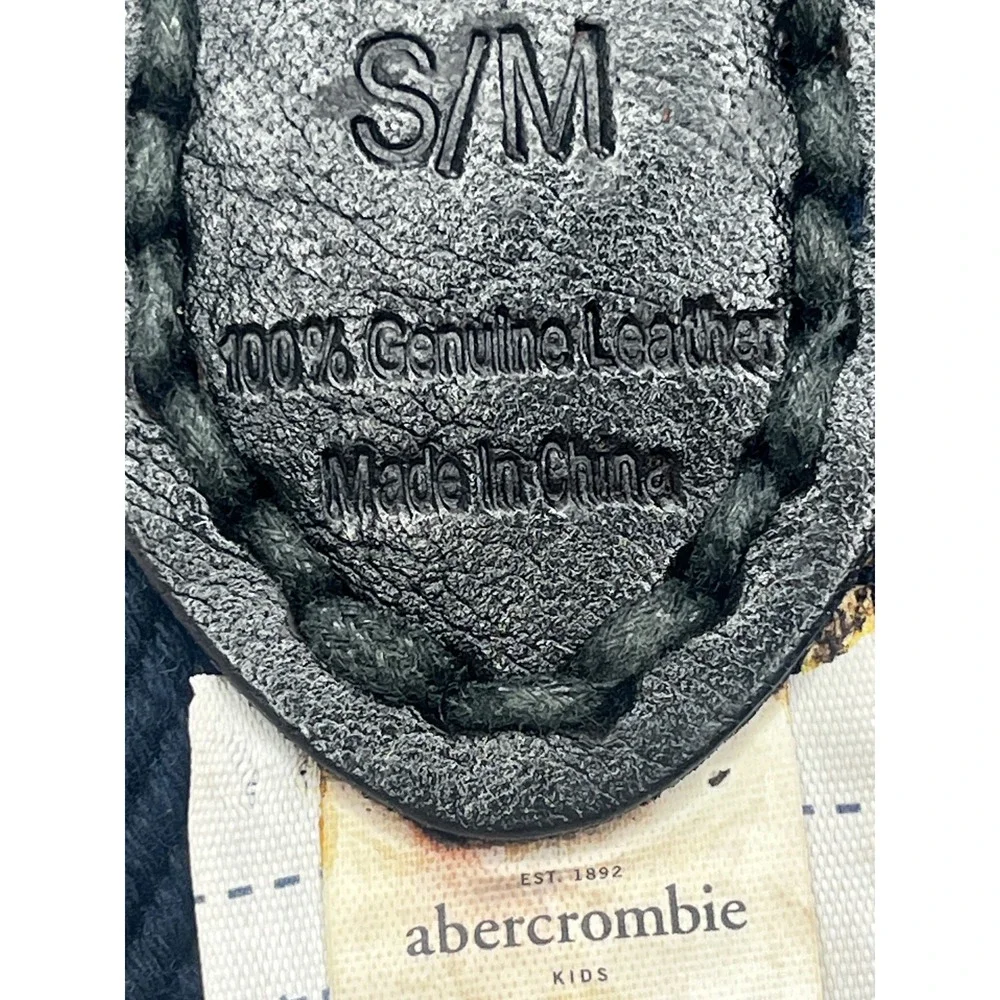 Abercrombie Kids Boys Black Leather Navy Woven Rope Trim Belt S/M 2K2106